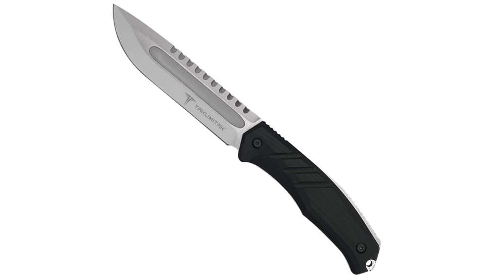 Takumitak Exit Point Fixed Blade Knife, 5.5in, D2, Drop Point, G10 Handle, Silver, TKF211SL