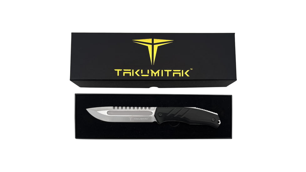 Takumitak Exit Point Fixed Blade Knife, 5.5in, D2, Drop Point, G10 Handle, Silver, TKF211SL