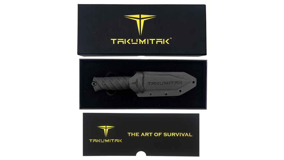 Takumitak Fulcrum Fixed Blade Knife, 4.5in, D2, Tanto, G10 Handle, Black, TKF201BK