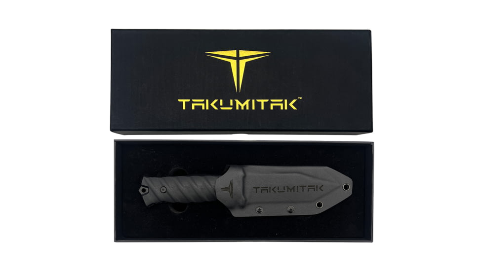 Takumitak Fulcrum Fixed Blade Knife, 4.5in, D2, Tanto, G10 Handle, Black, TKF201BK