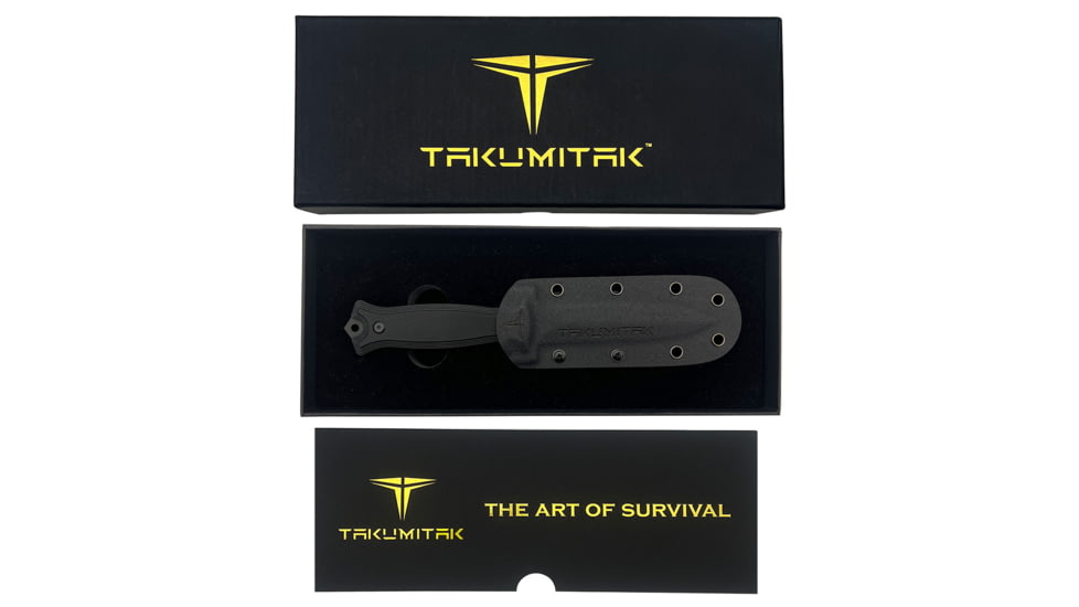 Takumitak Havoc Fixed Blade Knife, 4.75in, D2, Spear Point, G10 Handle, Black, TKF202BK