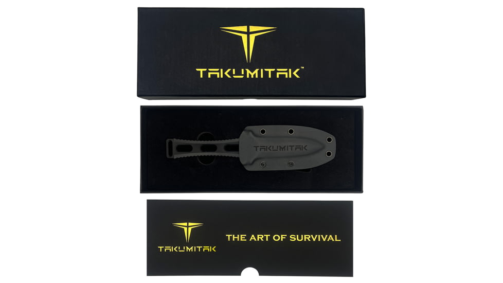 Takumitak Hidden Anger Fixed Blade Knife, 3.5in, D2, Spear Point, G10 Handle, Black, TKF205BK