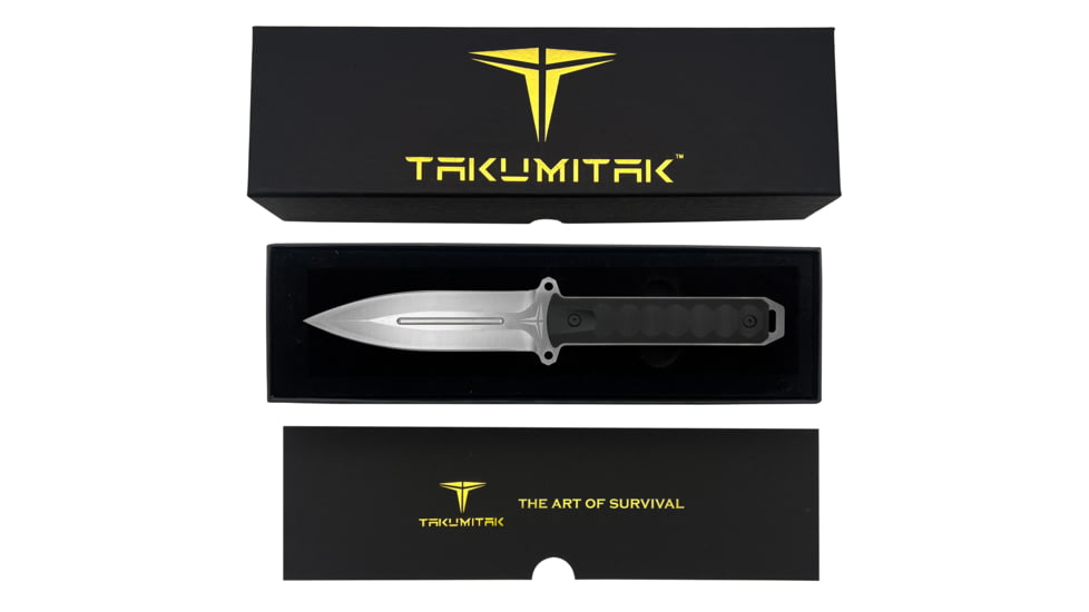 Takumitak Hitter Fixed Blade Knife, 5.5in, D2, Spear Point, G10 Handle, Silver, TKF214SL