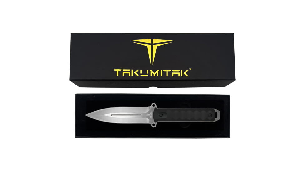 Takumitak Hitter Fixed Blade Knife, 5.5in, D2, Spear Point, G10 Handle, Silver, TKF214SL