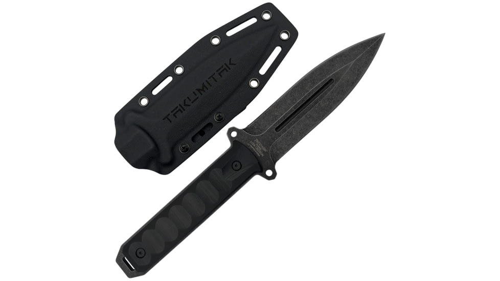 Takumitak Hitter Fixed Blade Knife, 5.5in, D2, Spear Point, G10 Handle, Black Stonewash, TKF214SW