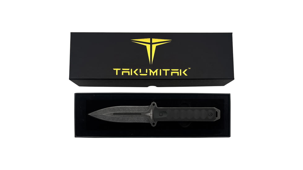 Takumitak Hitter Fixed Blade Knife, 5.5in, D2, Spear Point, G10 Handle, Black Stonewash, TKF214SW
