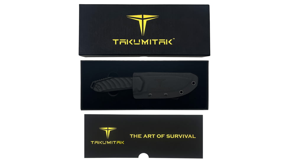 Takumitak Takumi Fixed Blade Knife, 4.5in, D2, Drop Point, G10 Handle, Black, TKF208BK