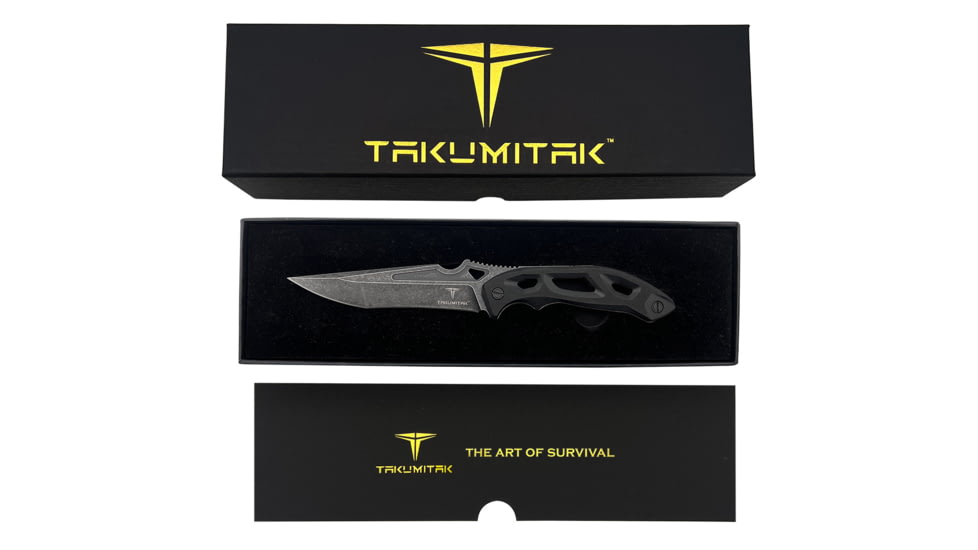 Takumitak Unhinged Fixed Blade Knife, 5in, D2, Drop Point Recurve, G10 Handle, Black Stonewash, TKF209SW