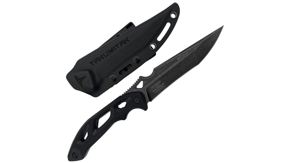 Takumitak Unhinged Fixed Blade Knife, 5in, D2, Drop Point Recurve, G10 Handle, Black Stonewash, TKF209SW