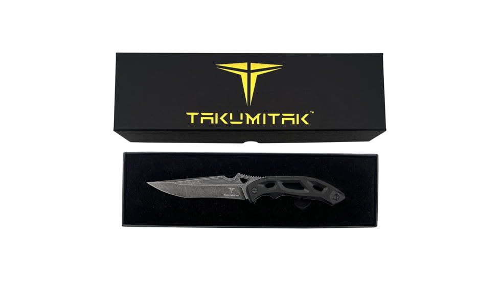 Takumitak Unhinged Fixed Blade Knife, 5in, D2, Drop Point Recurve, G10 Handle, Black Stonewash, TKF209SW