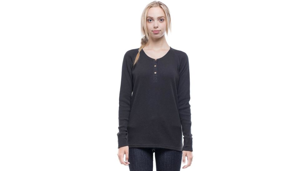 Tentree Aster Long Sleeve Henley, Womens, Meteorite, Extra Small, FA18-WLAST-BLK-XS
