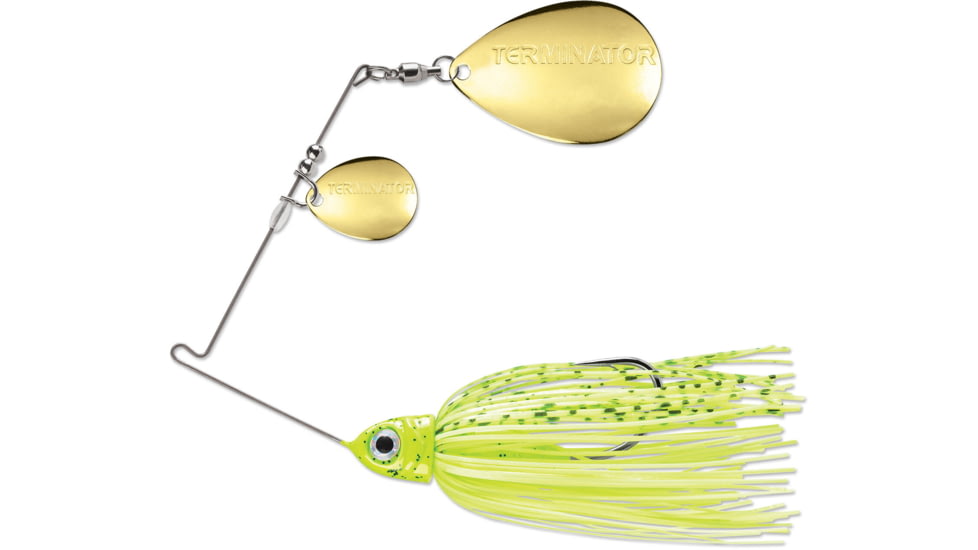 Terminator Pro Series Spinnerbait, Colorado/Colorado Blades, Gold/Gold Blade Finish, Dirty Chartreuse Shad, 3/8oz, PSS38CC115GG