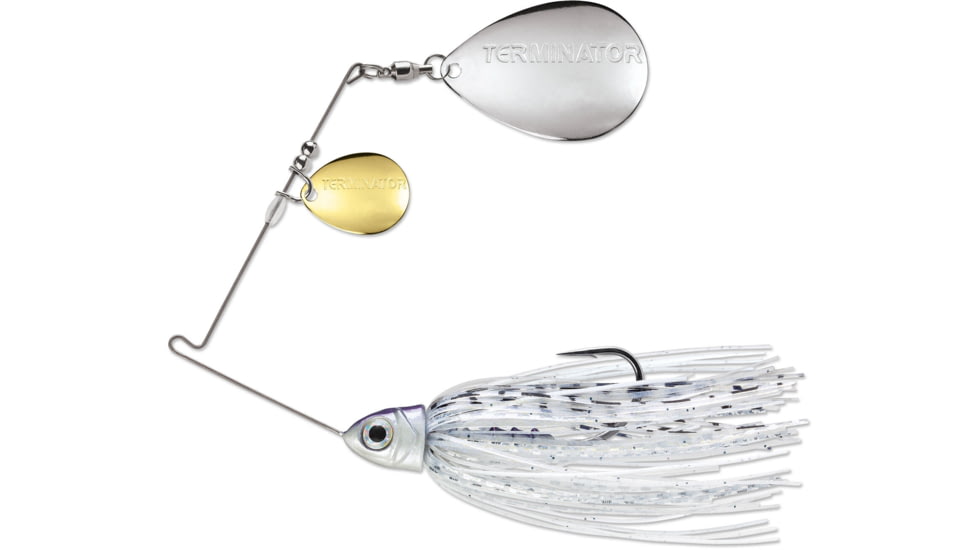 Terminator Pro Series Spinnerbait, Colorado/Colorado Blades, Gold/Nickel Blade Finish, Silver Shiner, 1/2oz, PSS12CC81GN