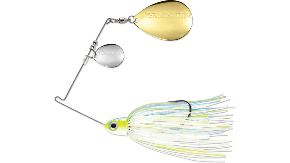 Terminator Pro Series Spinnerbait, Colorado/Colorado Blades, Nickel/Gold Blade Finish, Nashville Sexy, 3/8oz, PSS38CC110NG