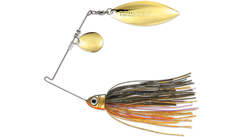 Terminator Pro Series Spinnerbait, Colorado/Willow Blades, Gold/Gold Blade Finish, Retro Gill, 1/2oz, PSS12CW112GG