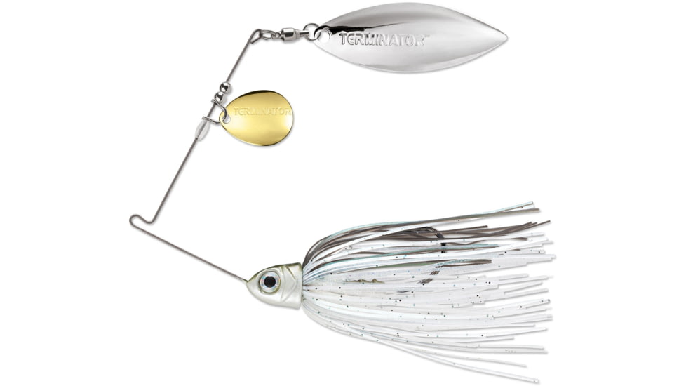 Terminator Pro Series Spinnerbait, Colorado/Willow Blades, Gold/Nickel Blade Finish, Green Gizzard, 3/8oz, PSS38CW113GN