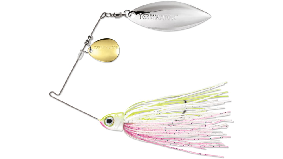 Terminator Pro Series Spinnerbait, Colorado/Willow Blades, Gold/Nickel Blade Finish, Shad Spawn, 3/8oz, PSS38CW111GN