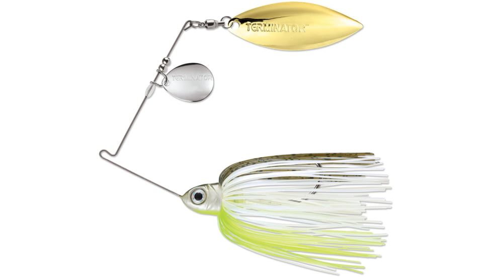 Terminator Pro Series Spinnerbait, Colorado/Willow Blades, Nickel/Gold Blade Finish, Hot Olive, 1/2oz, PSS12CW79NG