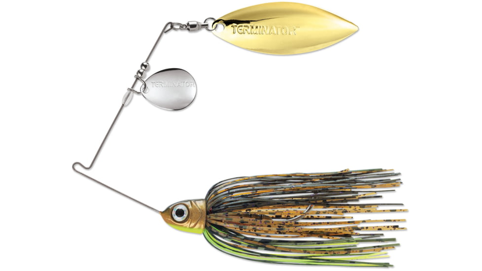 Terminator Pro Series Spinnerbait, Colorado/Willow Blades, Nickel/Gold Blade Finish, Sunny, 1/2oz, PSS12CW116NG