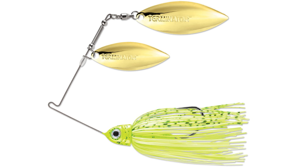 Terminator Pro Series Spinnerbait, Willow/Willow Blades, Gold/Gold Blade Finish, Dirty Chartreuse Shad, 3/8oz, PSS38WW115GG