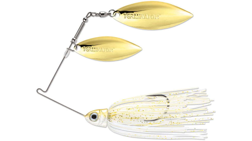 Terminator Pro Series Spinnerbait, Willow/Willow Blades, Gold/Gold Blade Finish, Pale Gold Shiner, 1/2oz, PSS12WW109GG