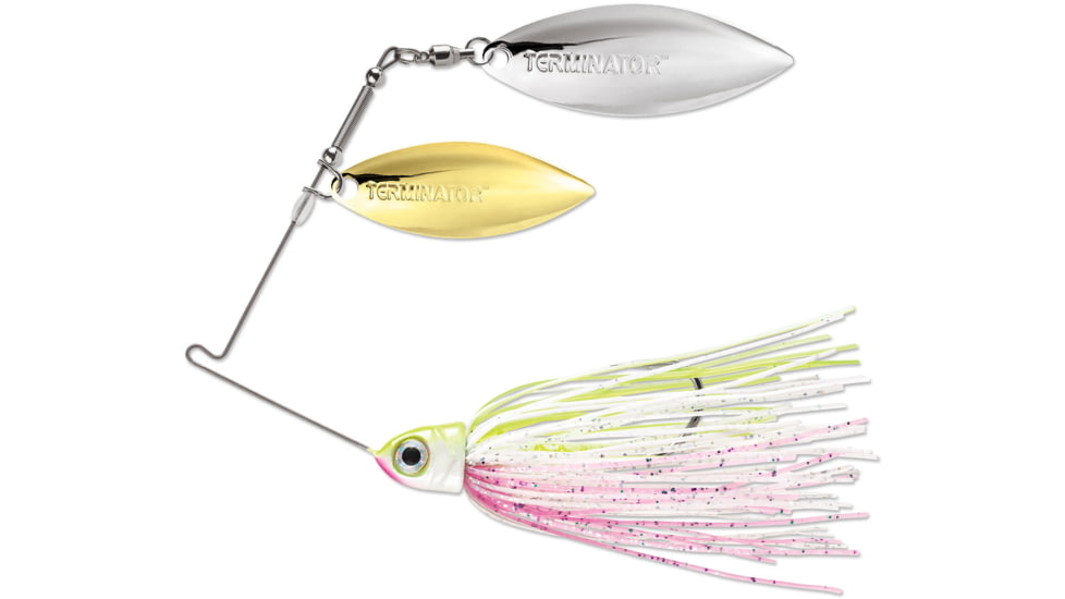 Terminator Pro Series Spinnerbait, Willow/Willow Blades, Gold/Nickel Blade Finish, Shad Spawn, 3/8oz, PSS38WW111GN