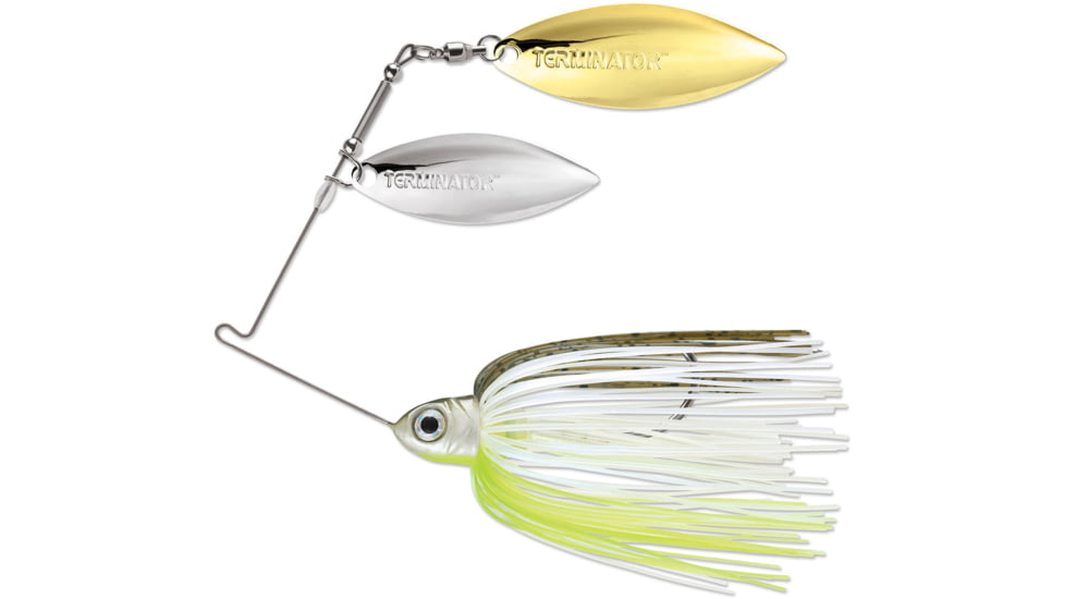 Terminator Pro Series Spinnerbait, Willow/Willow Blades, Nickel/Gold Blade Finish, Hot Olive, 1/2oz, PSS12WW79NG