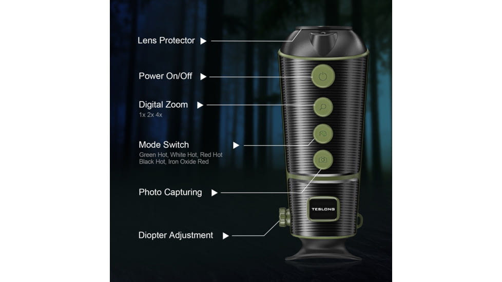 Teslong TTS260 4x Night Vision Thermal Imaging Monocular, Black / Mettalic Grey, TTS260