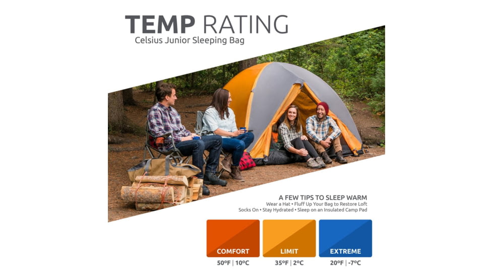 TETON Sports Celsius Junior 20 F Sleeping Bag for Kids, Blue/Brown, Junior, 1051L