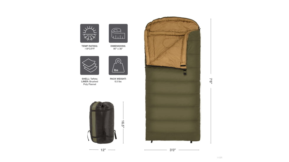 TETON Sports Celsius XL 20 F Sleeping Bag, Green, Extra Large, 129R