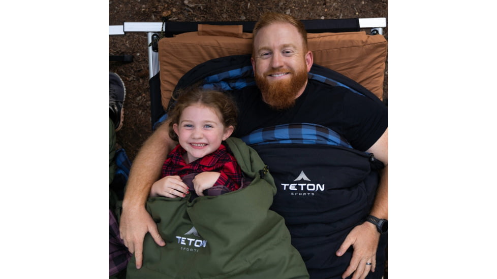 TETON Sports Lil Bridger 0 F Junior Canvas Sleeping Bag for Kids, Green/Plum, Junior, 10042