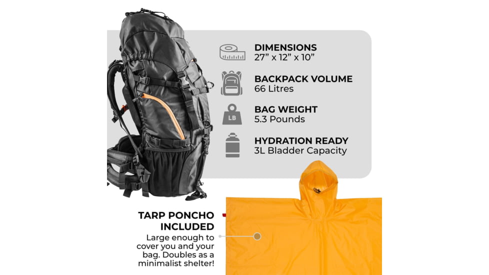 TETON Sports Mountain Adventurer 4000 Backpack, Black, 66L, 1138