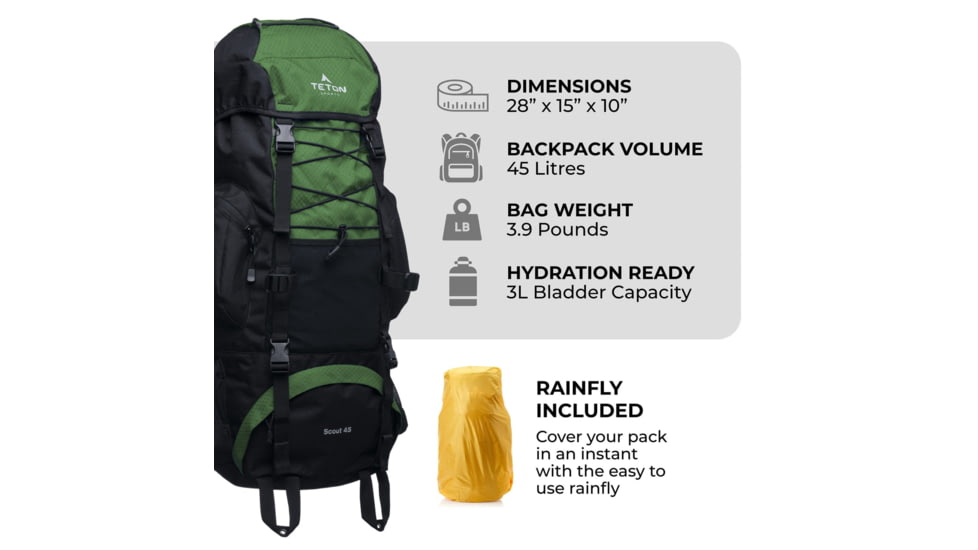 TETON Sports Scout 45L Backpack, Evergreen, 2103SCEG