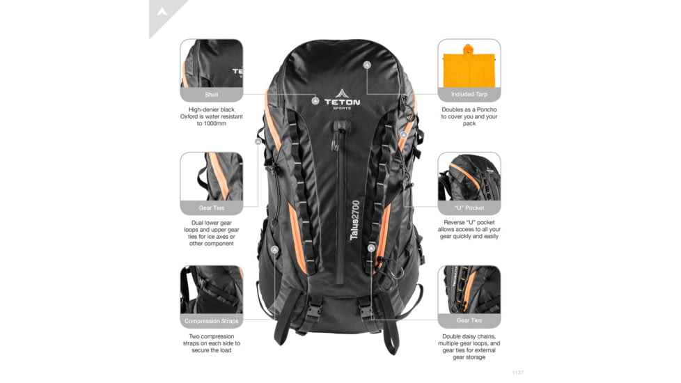 TETON Sports Talus 2700 Backpack, Black, 44L, 1137