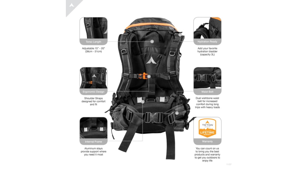 TETON Sports Talus 2700 Backpack, Black, 44L, 1137