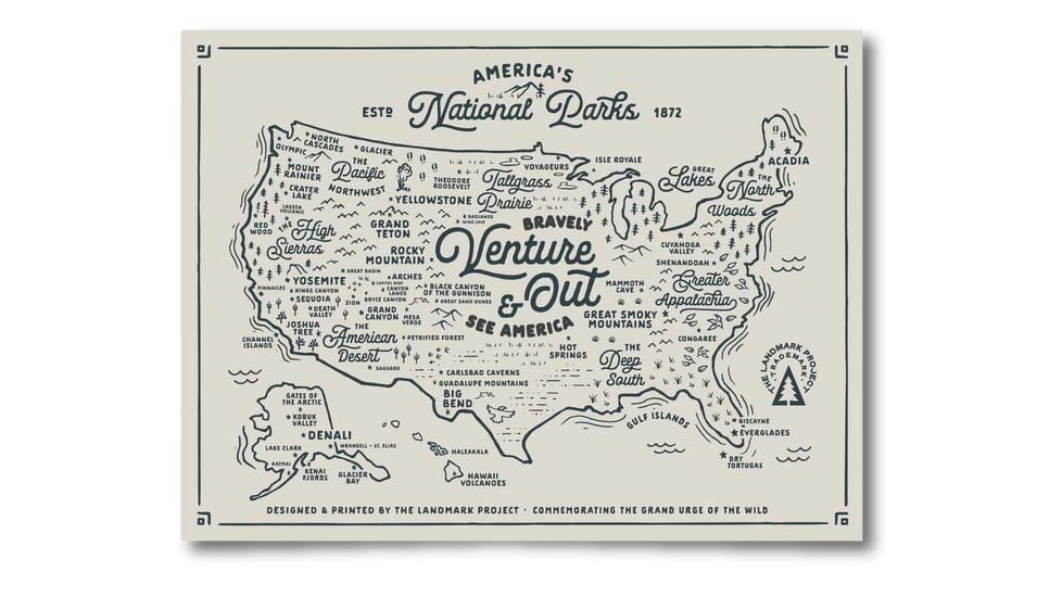 The Landmark Project NPS Map Posters, nat-parks-map