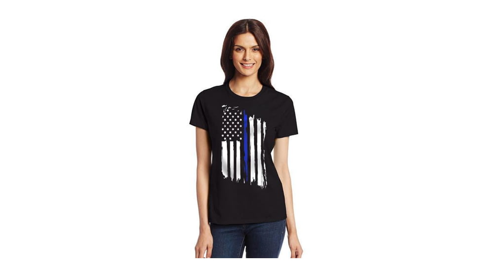 Thin Blue Line American Flag Slim Fit Shirt - Womens, Black, 2XL, WOM-TBLA-XXL