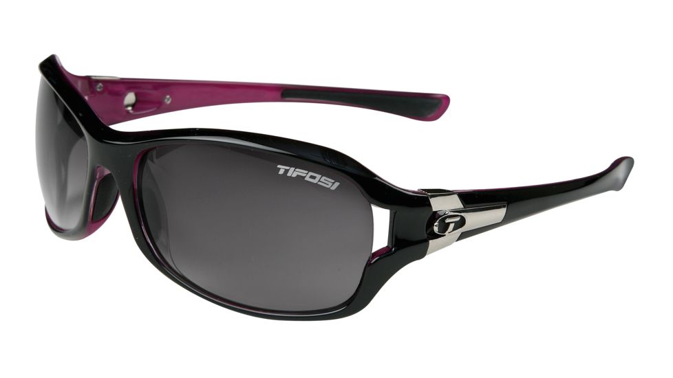 Tifosi Dea Sunglasses - Gloss Black &amp; Pink Frame, Smoke Gradient/AC Red/Clear Lenses 0090103206