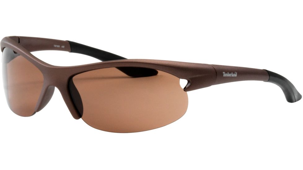 Timberland TB7069 Sunglasses w/ Cutout Detail, Metallic Dark Brown Frame &amp; Solid Brown Lens TB70690048E