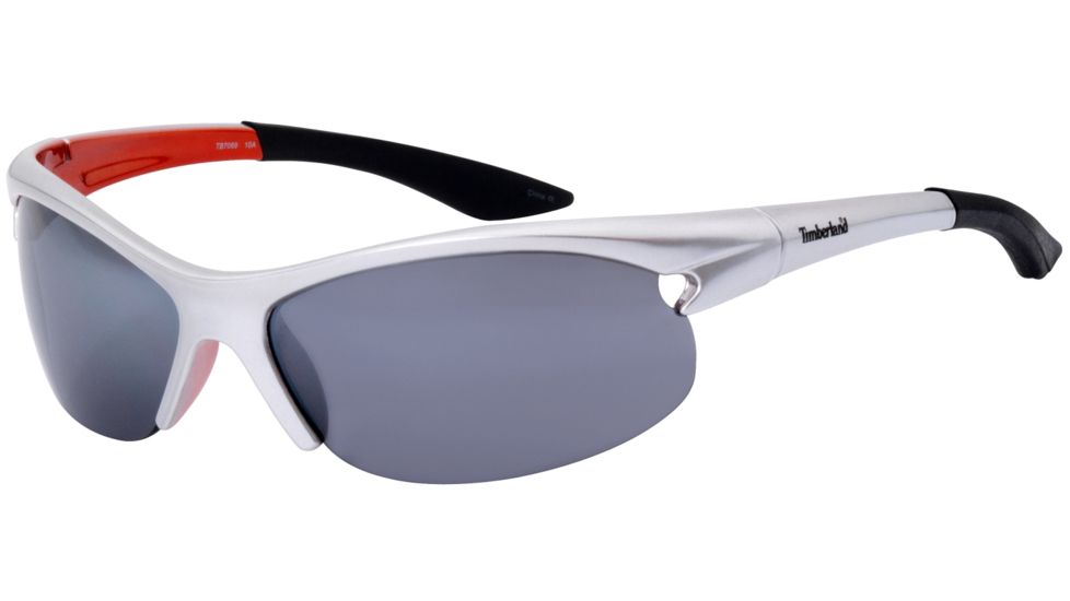 Timberland TB7069 Sunglasses w/ Cutout Detail, Metallic Silver Frame &amp; Solid Grey Flash Mirror Lens TB70690010A