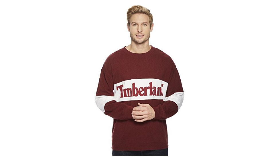 Timberland Men's Warner River Long Sleeve Retro Oversized Tee, Biking Red Heather, M, TB0A1MBW988-M