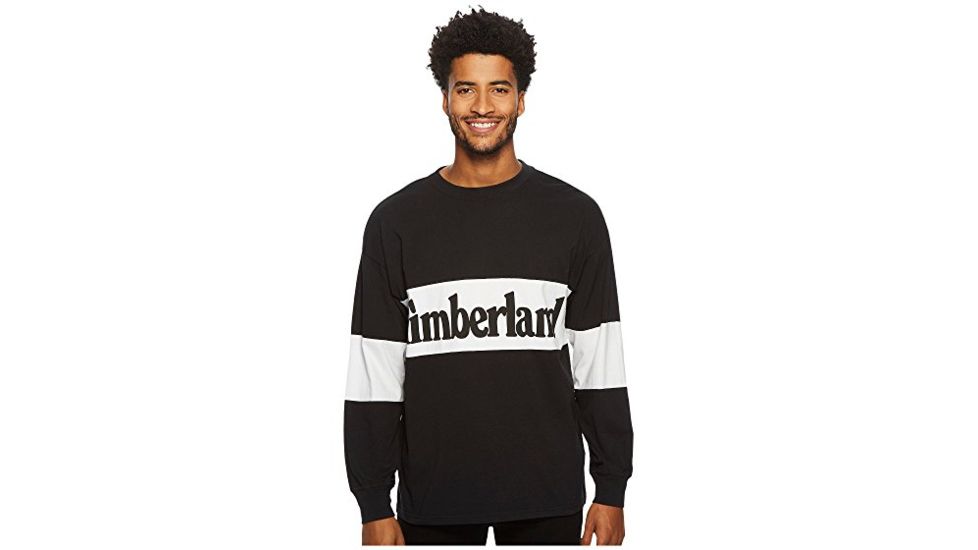 Timberland Men's Warner River Long Sleeve Retro Oversized Tee, Black, S, TB0A1MBW001-S