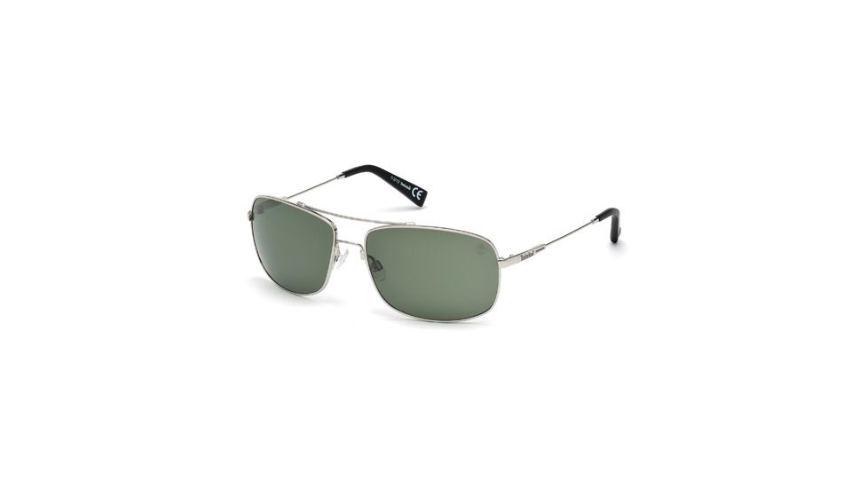 Timberland TB9010 Sunglasses - Shiny Light Nickeltin Frame Color, Green Polarized Lens Color