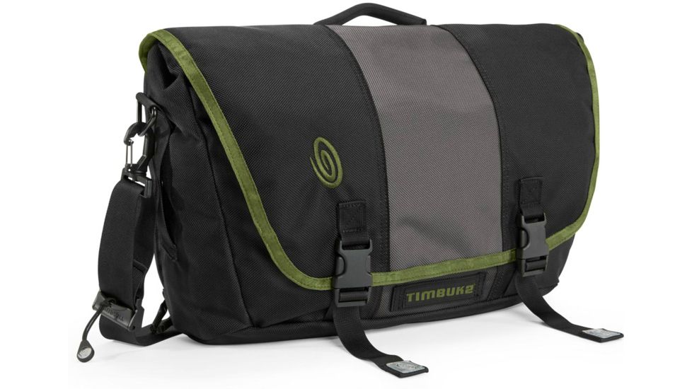 Timbuk2 Power Commute Messenger Bag-Black/Gunmetal/Algae Green-Medium