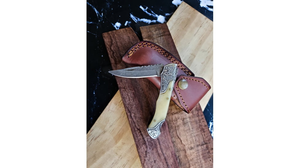 Titan Damascus Folding Knife 7.8in TF-005, TFK-5