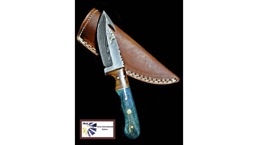 Titan Damascus Skinning Gut Hook, Hunting Knife by Titan TD-176, 4in, TDK-176
