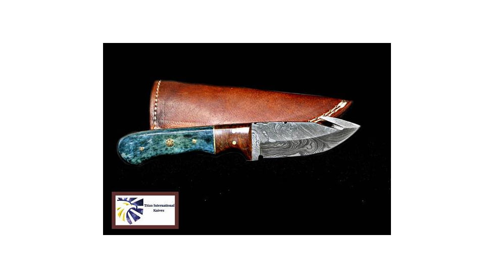 Titan Damascus Skinning Gut Hook, Hunting Knife by Titan TD-176, 4in, TDK-176