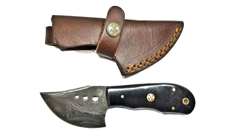 Titan Damascus Stainless Steel Knife 6.2in w/ Bull Horn Handle TD-029, TDK-29