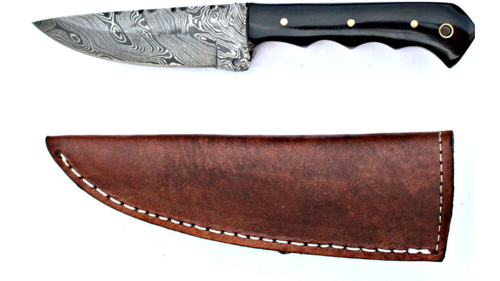 Titan Damascus Steel Fixed Knife 8in Bull Horn Skinny Handle TD-028, TDK-28