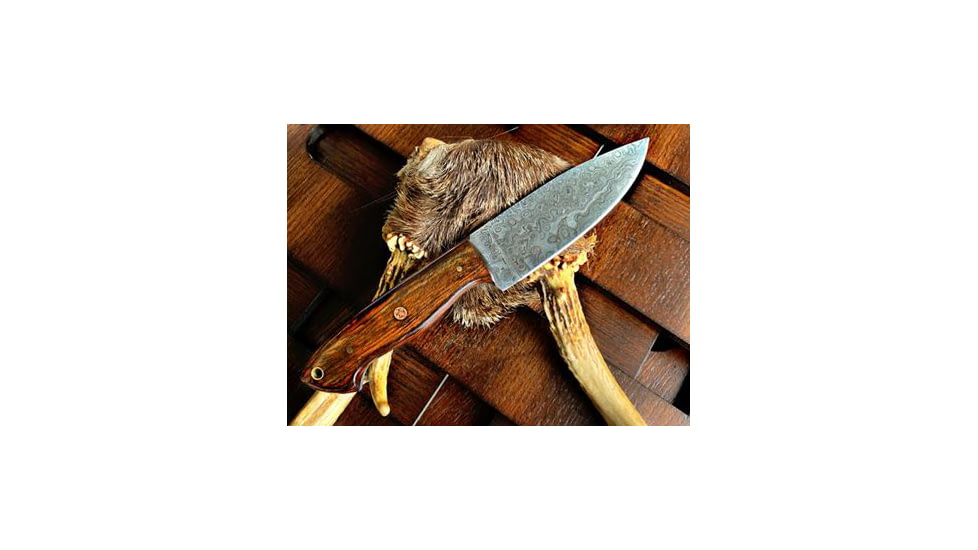 Titan International Knives Damascus 10in Custom Handmade Forged Damascus Steel Hunting Bowie Knife Fixed Blade Diamond Wood Handle w/ Leather Sheath, 8 inch, TDK-226